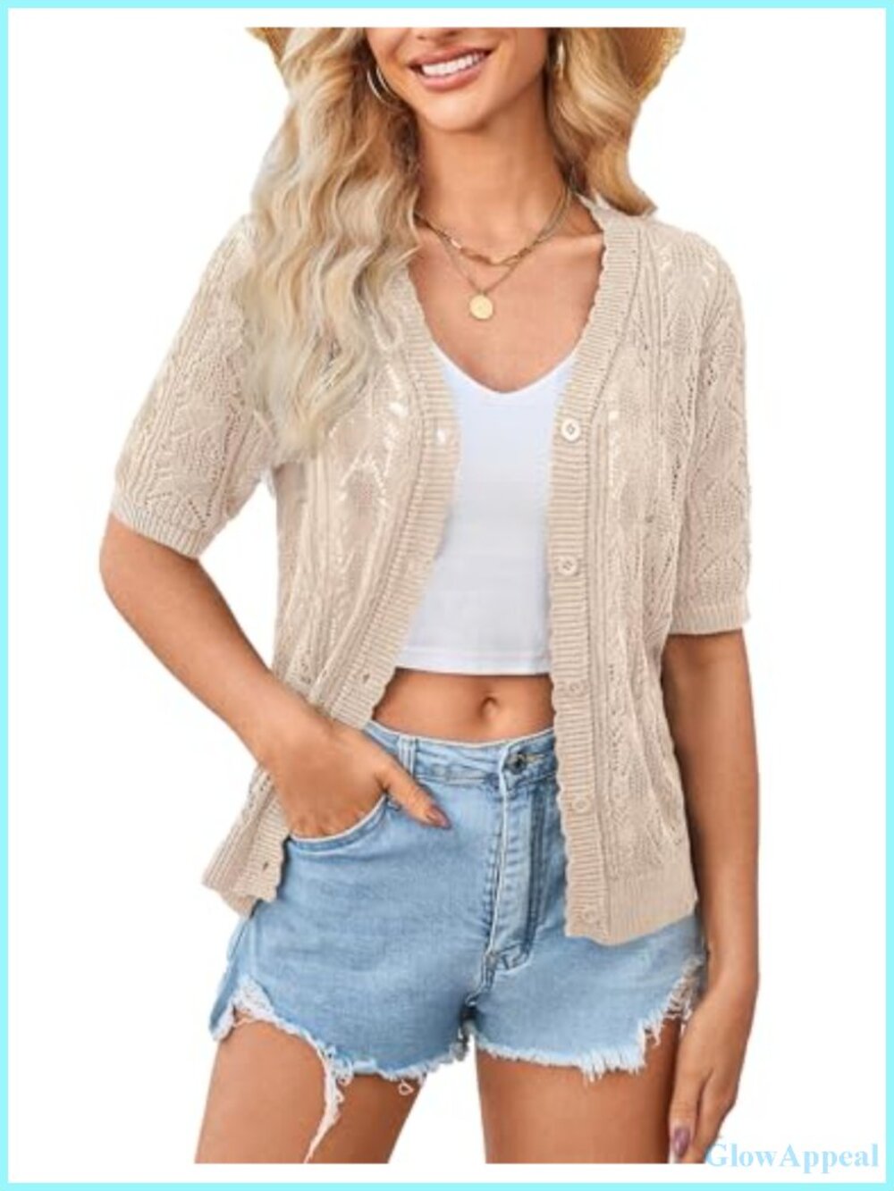 Women's Crochet Cardigan Sweater Lightweight Short Sleeve Shrug